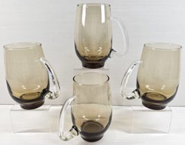 4 Libbey Tempo Brown Tankard Mug Set Vintage Smoke Handled Retro Bar Glasses Lot - $39.47