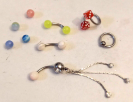 Body Jewelry LOT Belly Button Studs with Interchangeable Balls RS dangles Dice - £7.84 GBP
