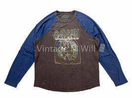 Lucky Brand Men L Blue/ Black Wash Genesis Band Distress Baseball Raglan... - £29.68 GBP