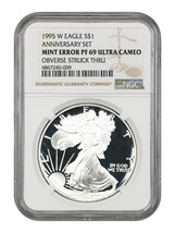 Mint Error: 1995-W $1 Silver Eagle NGC PR69DCAM (Obverse Struck Thru) - £3,561.88 GBP