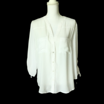 New York &amp; Co White 3/4 Sleeve Semi Sheer Top Size L Career Blouse VTG 90s - £14.61 GBP