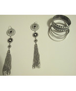 Silver, White and Black Enamel Earring and Bangle Set - $35.20 CAD