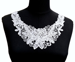 1 pc White Flower Lace Patch Neckline Appliques Crafts Sew-on A315 - $6.99