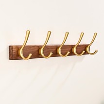 17.3&quot; Small Walnut Wood Coat Rack Wall Mount With 5 Hooks, Heavy Duty Wo... - $33.99