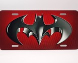 Batman Logo Inspired Art on Red Hex FLAT Aluminum License Tag Plate * BL... - £10.58 GBP