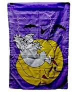 Halloween Theme Yard Flag Purple Ghost &amp; Moon Vintage 28x39” - £4.59 GBP