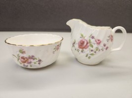 Vintage Floral Adderley Floral Open Sugar Bowl &amp; Creamer Pink Roses - $23.75