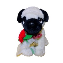 Walmart stores 9” white black Red Rose Puppy Dog Eyes Plush Stuffed Animal Toy - £13.05 GBP