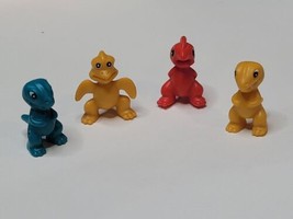 Micro Dinosaurs Toys Cake Toppers Set Of 4 Small Figurines Red Yellow Blue - £5.40 GBP