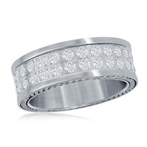 Stainless Steel Double Row CZ Polished Eternity Band - £48.60 GBP