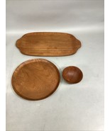 Set Of 3 - Teak Serving Platter- Round Serving Platter And Small Bowl - $19.79