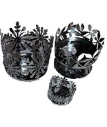 Set of Three Boho Everyday/Seasonal Silver Candle Holders 2 4&quot; Diameter,... - €12,89 EUR