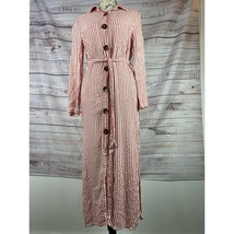 Zara Button Front Linen Midi Dress Womens S Striped Side Slits Pockets B... - $22.49