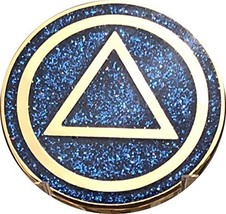 AA Circle Triangle Logo Reflex Blue Glitter Gold Plated Chip - £12.65 GBP