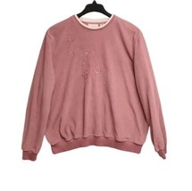 Alfred Dunner Womens XL Rose Pink Fleece Pullover Sweatshirt Embroidered  Sequin - £13.75 GBP