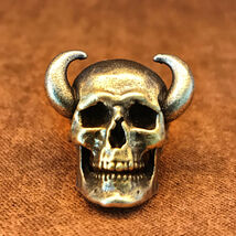 Brass Skull Bead, Horned EDC Knife Lanyard Charm - $7.99