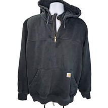 Carhartt Rain Defender Loose Fit 1/4 Zip Hoodie Mens L Navy Fleece Sweatshirt - £23.29 GBP