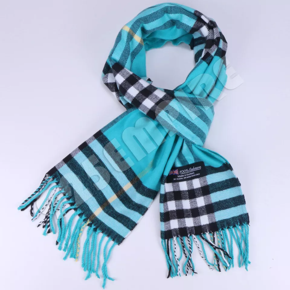 100% CASHMERE Plaid Scarves Warm Solid Plain Winter Check Scarf (Turquise) - $18.00