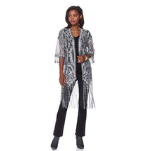 NWT Hillary Scott &quot;La Bellum&quot; Silver Grey Long Fringed Lace Duster - £24.20 GBP