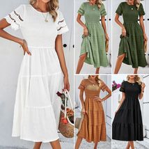 Elegant Ladies Long Dress, Women&#39;s Short-sleeve Dress, Summer Vacation Dress - £29.08 GBP