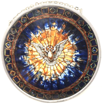 Glassmasters The Holy Spirit Round Stained Glass With Chain Tiffany 6 3/8&quot; - £29.80 GBP