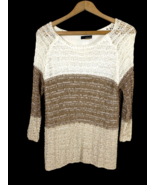 Renuar Open Knit Tunic Sweater Top White Brown Tan Oatmeal Beachy Boho S... - €34,13 EUR