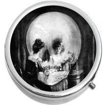All Is Vanity Skeleton Skull  Medicine Pill Box - $11.65
