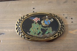 Vintage USMC Marines Iwo Jima Enamel on Brass Belt Buckle - £26.67 GBP