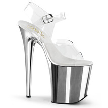 PLEASER Sexy Stripper Silver Chrome Platform 8&quot; High Heels Shoes  FLAM808/C/SCH - £61.68 GBP