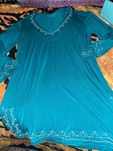 SOFT SURROUNDINDS Cute Turquoise Beaded Pearl Blouse Size M - $13.86