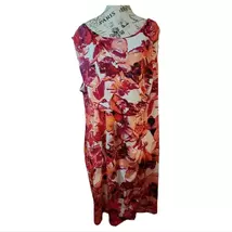 Dana Buchman Red/Cream Floral Dress Size 2X-Large - $13.00