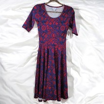 LuLaRoe Womans Dress XS Nicole Red Blue Paisley Fit Flare Short Sleeve S... - $20.56