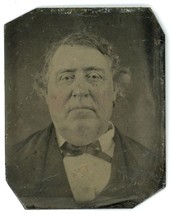CIRCA 1860&#39;S 1.5X2 in Hand Tinted TINTYPE Large Man Wearing Suit &amp; Bow Tie - £12.60 GBP