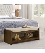 47&quot; Modern Accent Bench with Shoe Rack, Padded Seating &amp; Storage - $246.99