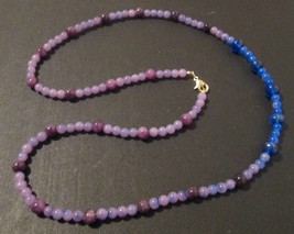 Beaded necklace, purple and blue ombre, gold lobster clasp, 32 inches long - $25.00