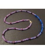 Beaded necklace, purple and blue ombre, gold lobster clasp, 32 inches long - £16.74 GBP