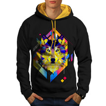 Wellcoda Colourful Wolf Shape Geometry Mens Contrast Hoodie - $44.27