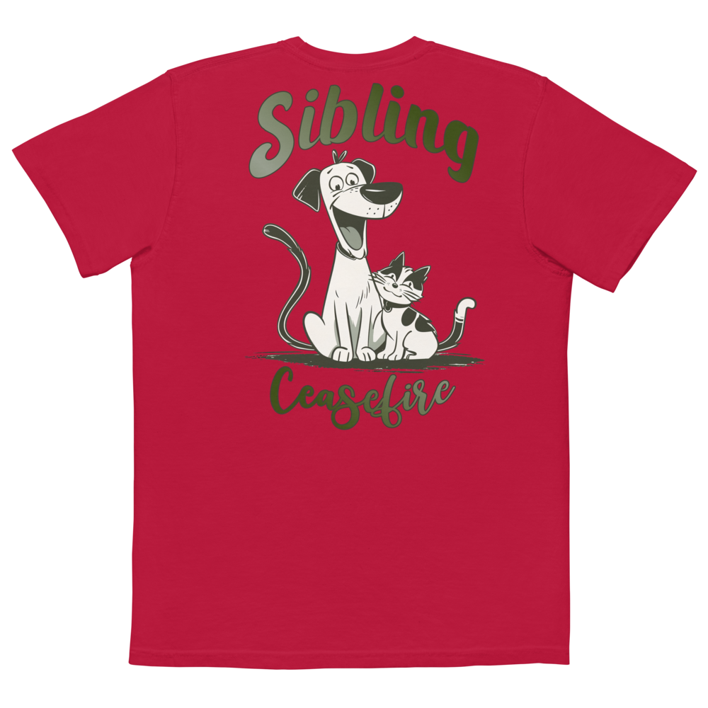 Unisex Garment-Dyed Pocket T-Shirt – Sibling (Back Print, Red) Item image 2