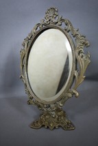 Large Rare vintage brass Vanity Mirror ornate Victorian Oval Frame Stand - £148.20 GBP