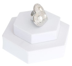 Women Fashion Clear Crystal Silver Hammered Heart Adjustable Cocktail Ring - £19.55 GBP