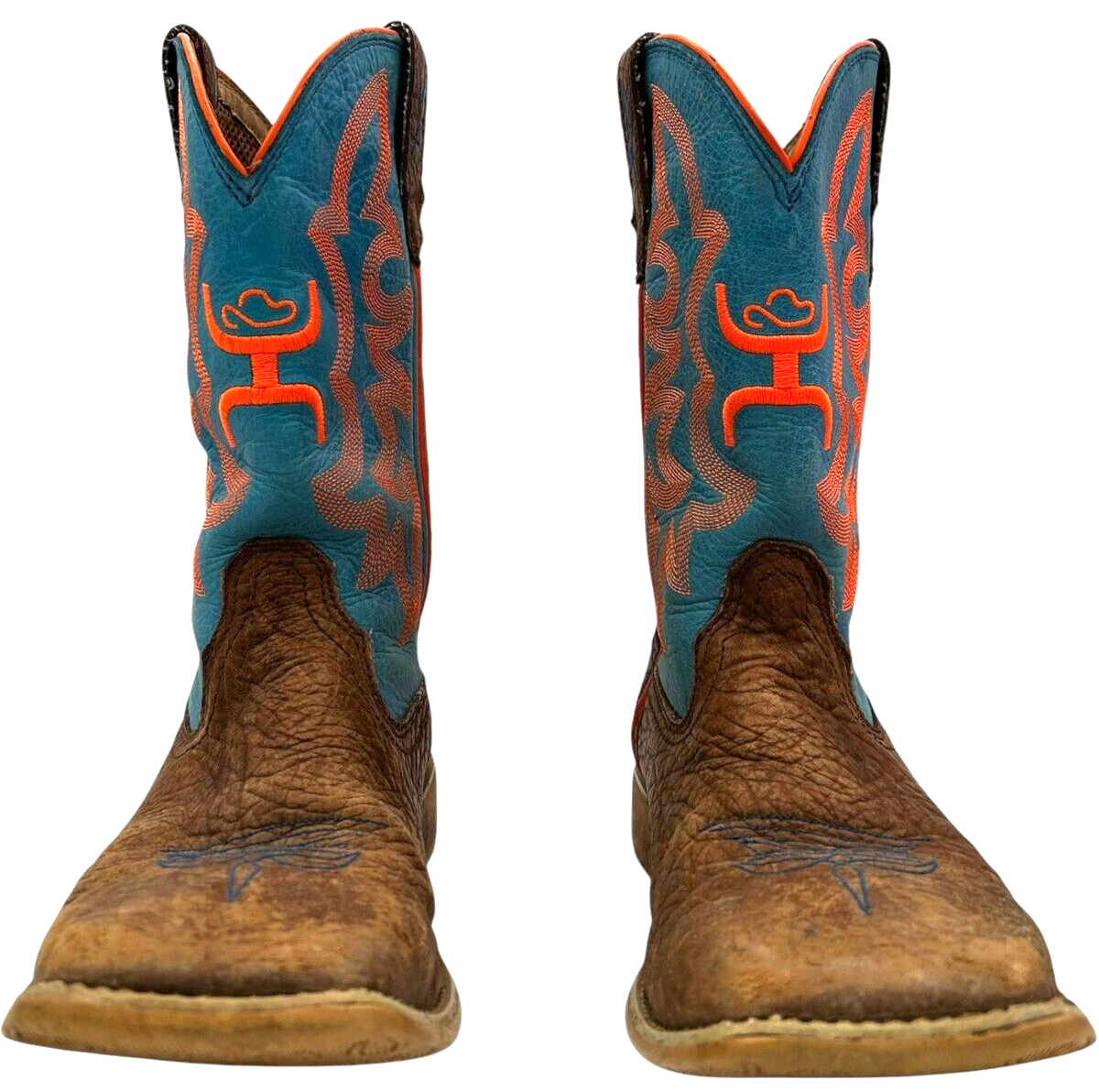 Twisted X Hooey Kids Brown/Blue Leather Boot w/Orange Stitching YHY0001 size 3M Item image 4