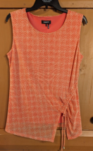 DKNY Women Size M Pink Salmon Printed Ruched Sleeveless Top Lined Sheer Overlay - £15.14 GBP
