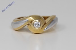 18k Two Tone Gold Round Bezel swirl two tone diamond Ring (0.15 Ct H VS) - £1,122.40 GBP