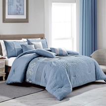 HIG 7 Pieces Blue Embroidery Luxury Retro Style Comforter Set-Queen King Size - £46.92 GBP+