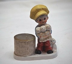 Vintage Porcelain Boy w Puppy Dogs Figurine Votive Candle Holder Little ... - £10.11 GBP