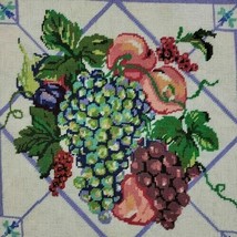 Spring Floral Embroidery Finished Lilac Kitchen Sampler Grape Peach Plum EVC - £22.53 GBP