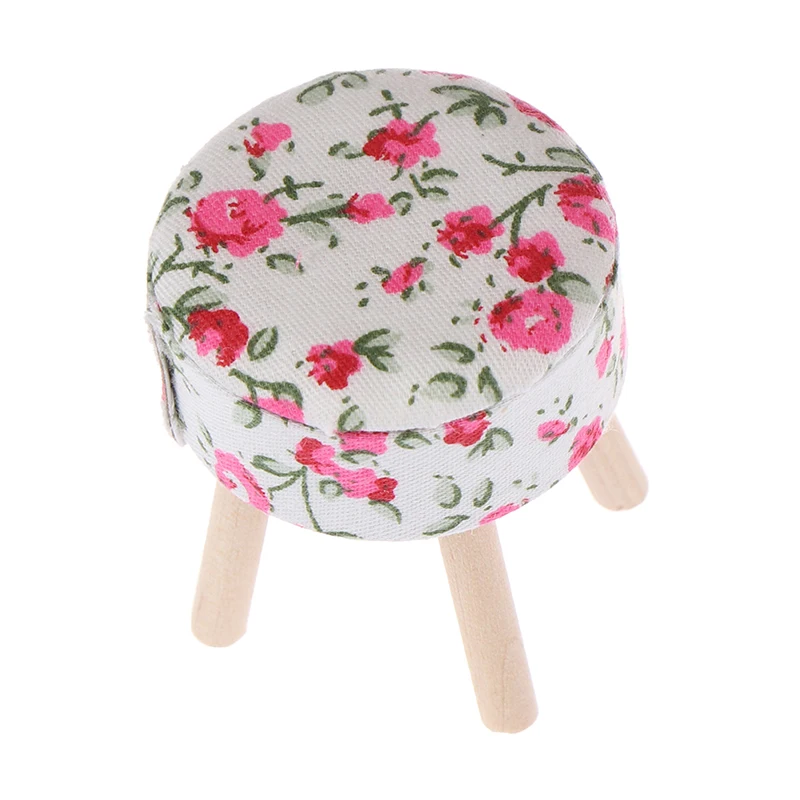 Miniature 1/12 Scale Dollhouse Furniture Round Floral Stool Chair Acc for Dolls - £11.08 GBP