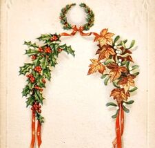 1920s Greeting Card Postcard Happy New Year Holiday Holly Wreath Ephemer... - $19.99