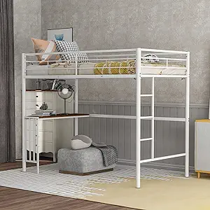 Merax Modern Twin Loft Bed with Ladder Heavy Metal Bunk Bed with Desk fo... - $444.99