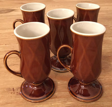 Lot of 5 Vintage HALL Pedestal Demitasse Espresso Coffee Mug Cup  Brown USA 4 oz - £28.16 GBP